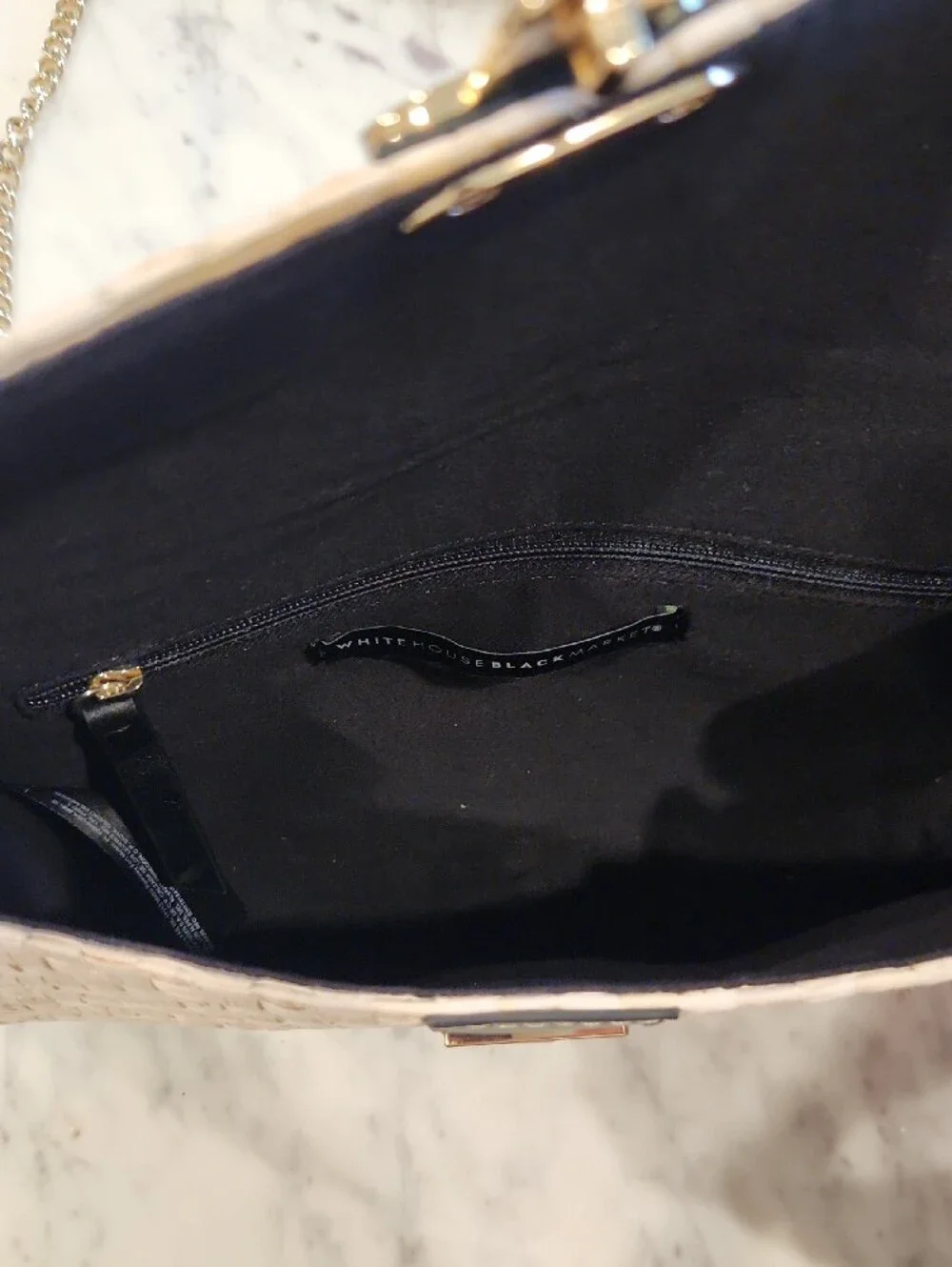 White House Black Market Cream Woven Clutch with Black Leather Strap - Picture 4 of 5
